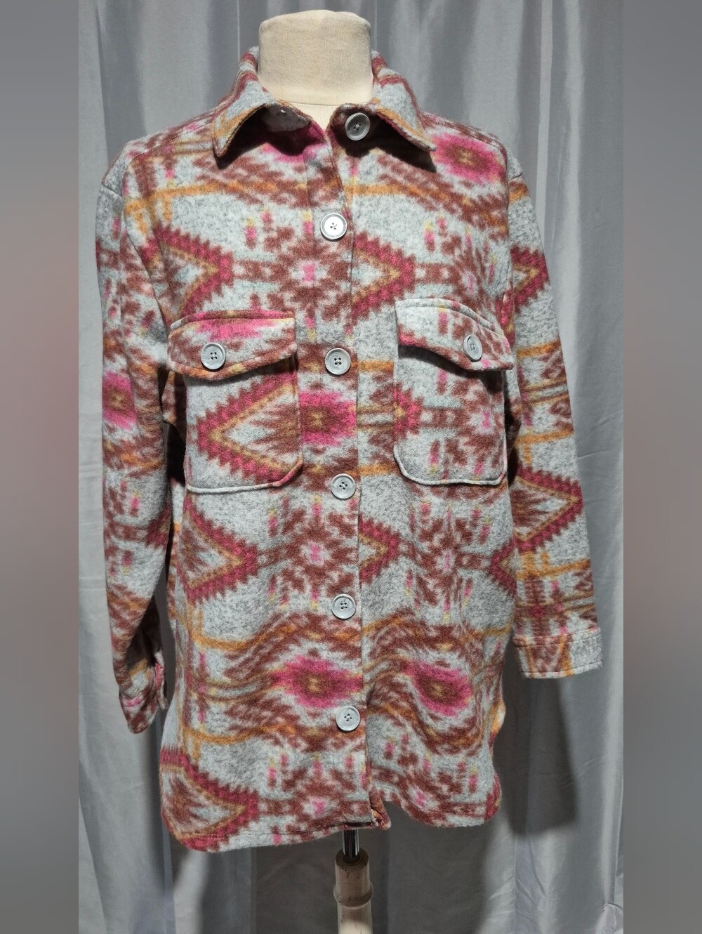 Patterned Utility Jacket in Pink & Tan